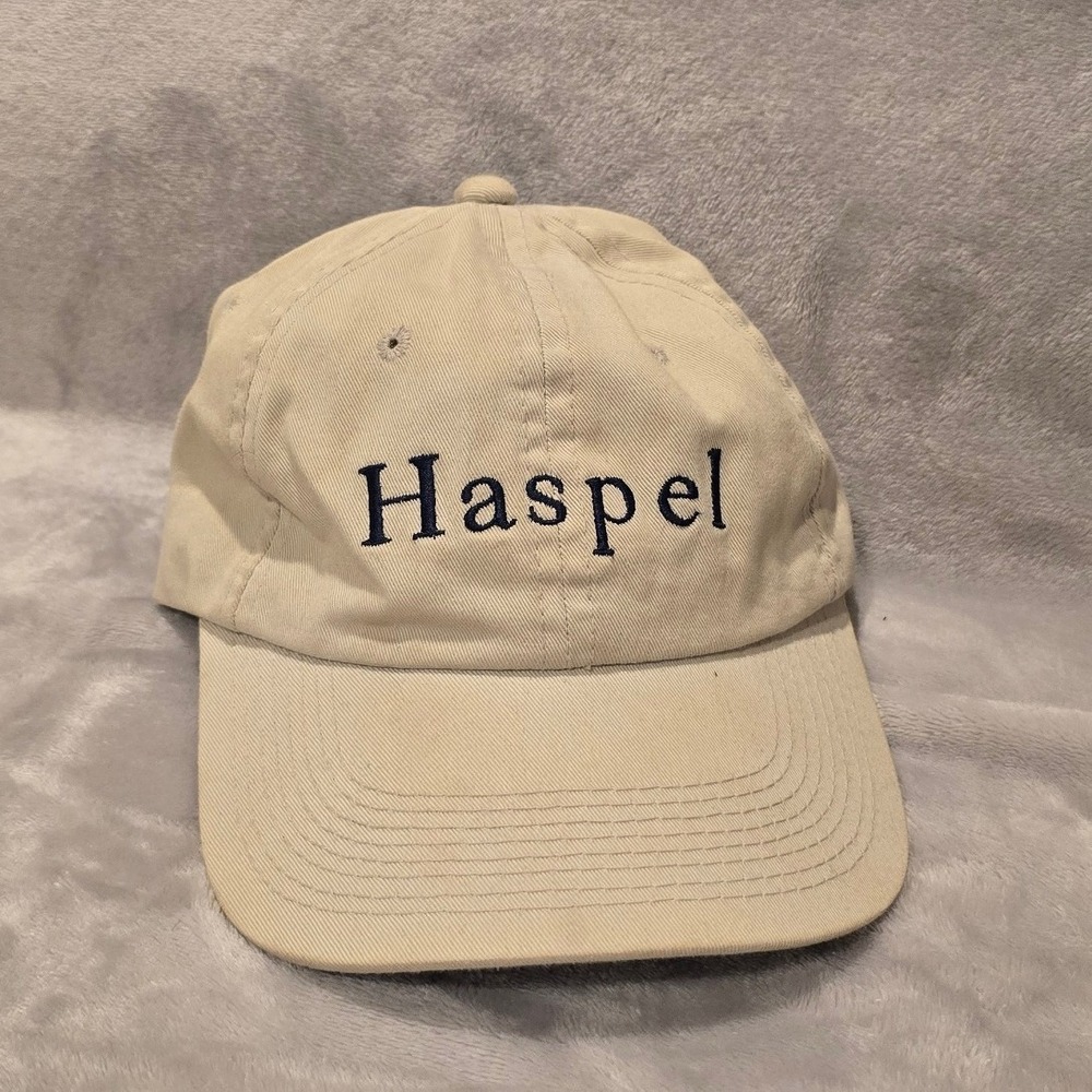 Haspel Mens Khaki Tan Cotton Embroidered Logo Baseball Cap Dad Hat Adjustable